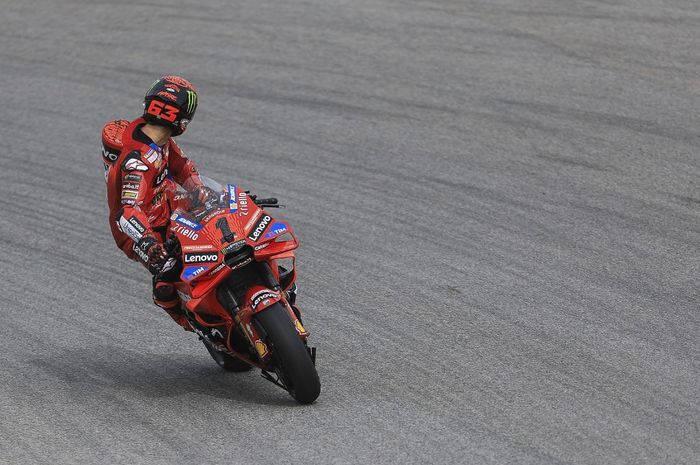 Pembalap Ducati, Francesco Bagnaia pada sesi practice MotoGP Portugal 2024, Jumat (22/3/2024)