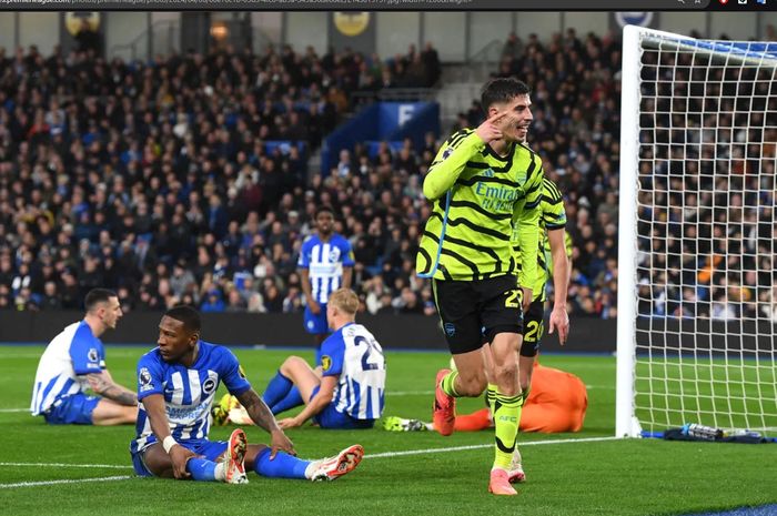 Arsenal berhasil mengalahkan Brighton and Hove Albion pada matchweek 32 Liga Inggris 2023-2024 di Amex Stadium, Sabtu (6/4/2024).