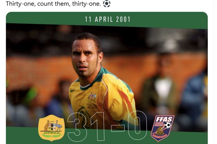 Timnas Australia membantai Samoa Amerika 31-0 di Kualifikasi Piala Dunia 2002, 11 April 2001 di Coffs Harbour.