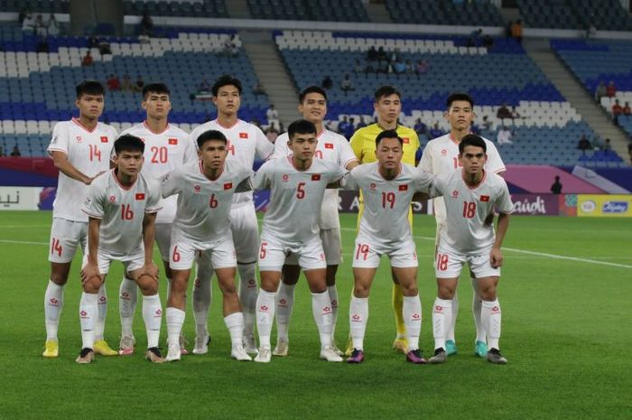 Skuad Timnas U-23 Vietnam saat menang 3-1 atas Kuwait di laga perdana Grup D Piala Asia U-23 2024.