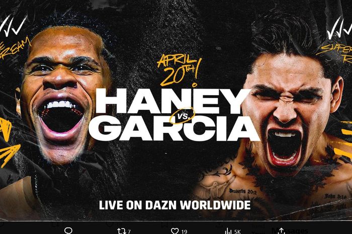 Devin Haney tampil dalam laga pertama mempertahankan sabuk juara tinju kelas ringan super WBC dengan melawan Ryan Garcia, Minggu (21/4/2024) WIB di Las Vegas.