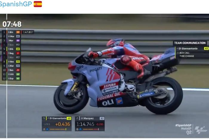 Momen Marc Marquez melakukan penyematan kala berjuang mencari hasil kualifikasi MotoGP Spanyol 2024 terbaiknya.