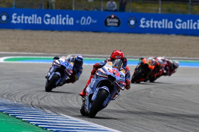 Aksi pembalap Gresini Racing, Marc Marquez pada Sprint MotoGP Spanyol 2024