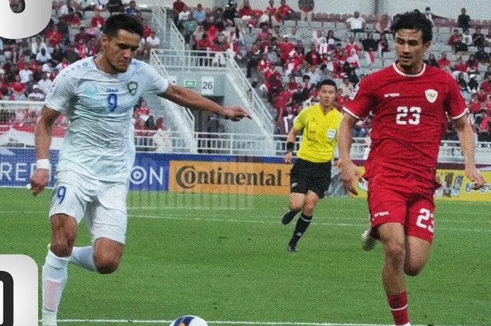 Suasana pertandingan timnas U-23 Indonesia vs Uzbekistan pada babak semifinal Piala Asia U-23 2024 di Stadion Abdullah bin Khalifa, Doha, Qatar, Senin (29/4/2024).