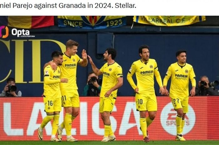 Para pemain Villarreal merayakan kemenangan atas Vallecano pada lanjutan Liga Spanyol 2023-2024.