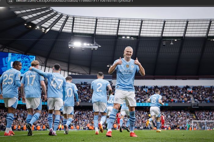 Penyerang Man City, Erling Haaland, berhasil menyarangkan empat gol dalam kemenangan 5-1 atas Wolves pada lanjutan Liga Inggris 2023-2024.