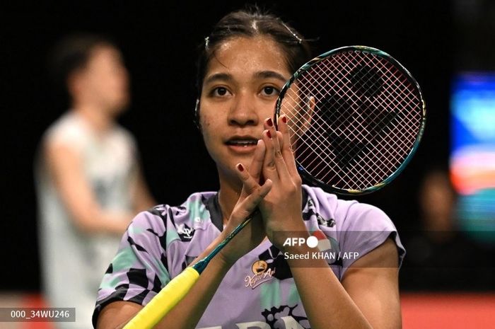 Tunggal putri Indonesia, Ester Nurumi Tri Wardoyo, setelah memenangkan laga semifinal Australian Open 2024 di Quaycentre, Sydney Olympic Park, Australia, Sabtu (15/6/2024).