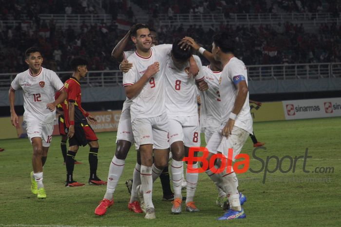 Arkhan Kaka usai mencetak gol perdananya pada ASEAN Cup U-19 2024 pada laga lawan Timor Leste