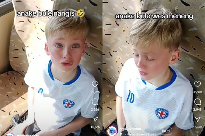 Anak bule nangis ditinggal ibu sendirian di bus.