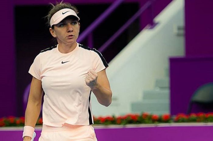 Simona Halep saat tampil pada babak 32 besar Qatar Open 2018 dengan melawan Ekaterina Makarova, Rabu (14/2/2018).