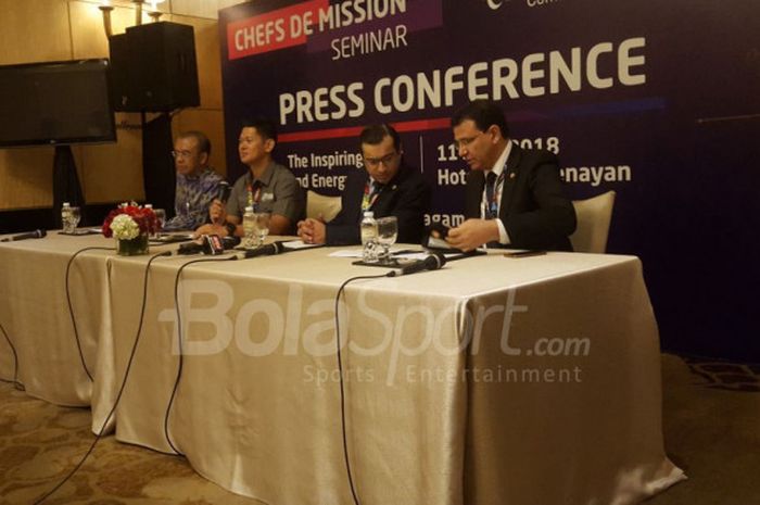 Konferensi pers Chefs de Mission Seminar di Hotal Sultan, Senayan, Jakarta, pada Rabu, (11/4/2018).
