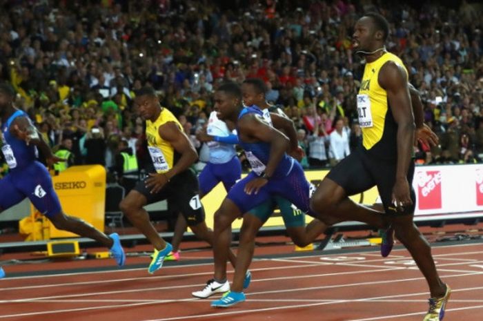 Usain Bolt finish ke-3 di Kejuaraan Dunia Atletik pada nomor sprint 100m (5/8/2017).