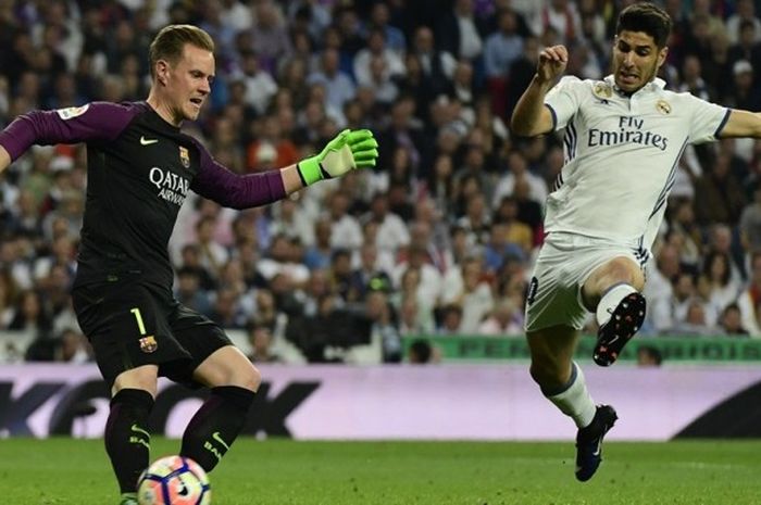 Marc-Andre ter Stegen menorehkan sejumlah rapor positif ketika Barcelona menang 3-2 atas Real Madrid pada partai lanjutan La Liga - kasta teratas Liga Spanyol - di Stadion Santiago Bernabeu, Minggu (23/4/2017).