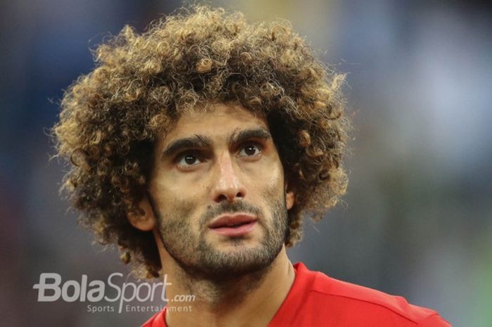 Ekspresi Marouane Fellaini saat  laga kontra Prancis, pada semifinal Piala Dunia 2018 di Saint-Peter