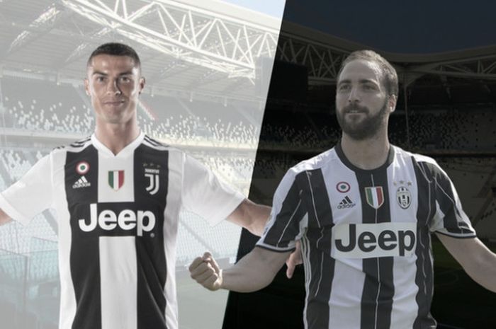 Grafis Cristiano Ronaldo (kiri) dan Gonzalo Higuain (kanan).