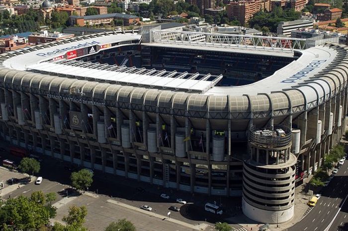 Pemandangan stadion Santiago Bernabeu dilihat dari udara. Stadion kandang  klub Real Madrid, pada tahun 1964 silam pernah dipakai untuk menggelar  laga final Euro 1964 antara Spanyol melawan Uni Soviet.