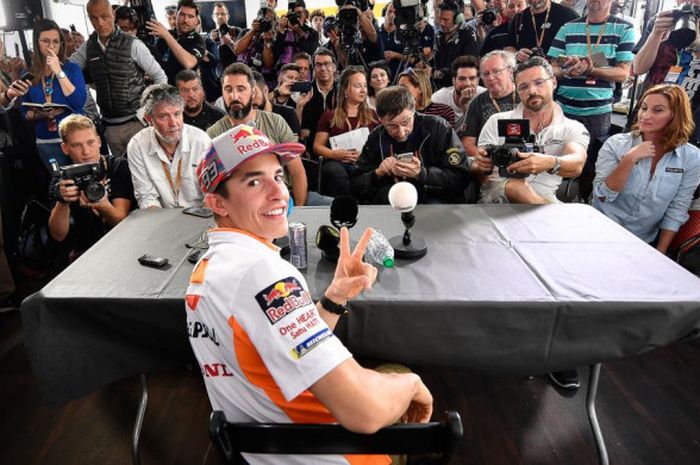 Marc Marquez saat menjalani sesi jumpa pers jelang MotoGP Americas 2018.