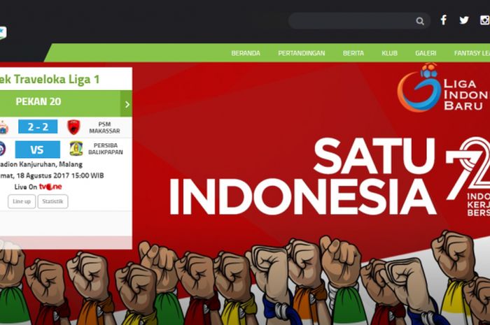 tampilan website liga indonesia memperingati HUT ke-72 Republik Indonesia