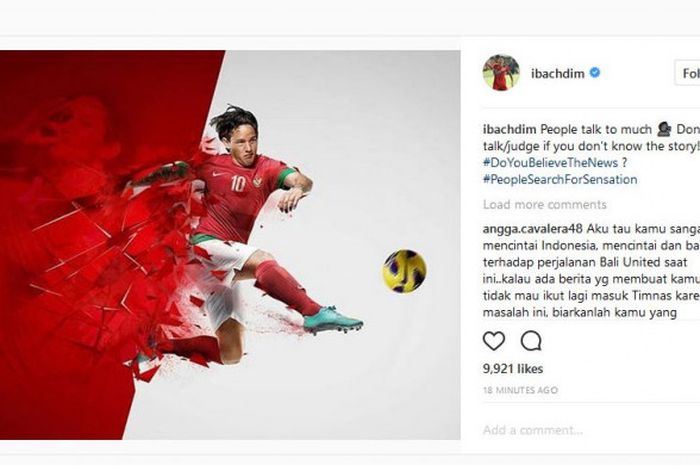 Pemain Bali United, Irfan Bachdim seolah menampik kabar bahwa dirinya mengancam mogok membela timnas pada Rabu (8/11/2017).