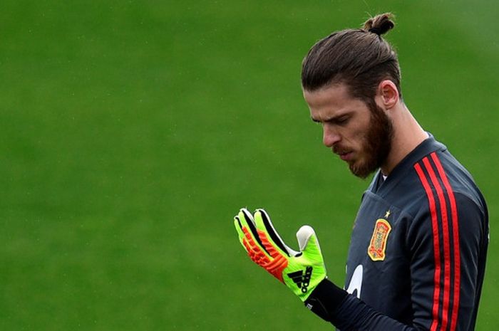 Kiper Spanyol, David De Gea, menghadiri sesi latihan di Las Rozas, Madrid, Spanyol pada 29 Mei 2018.