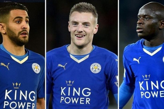 Kehadiran Riyad Mahrez (kiri), Jamie Vardy (tengah), dan N'Golo Kante dianggap sebagai faktor kunci dalam kesuksesan Leicester City musim ini.