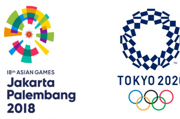 Logo Asian Games 2018 (kiri) dan Logo Olimpiade 2020 (kanan).