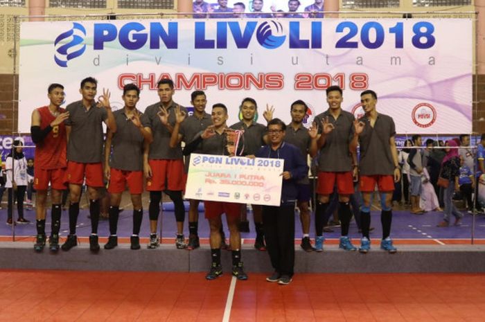 Bhayangkara Samator Surabaya berhasil menjadi juara Divisi Utama sektor putra PGN Livoli 2018.