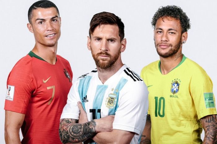 Tiga bintang di liga top Eropa ini, Cristiano Ronaldo, Lionel Messi, dan Neymar, masih bertahan di Piala Dunia 2018. Siapa yang akan lebih dulu tersingkir?