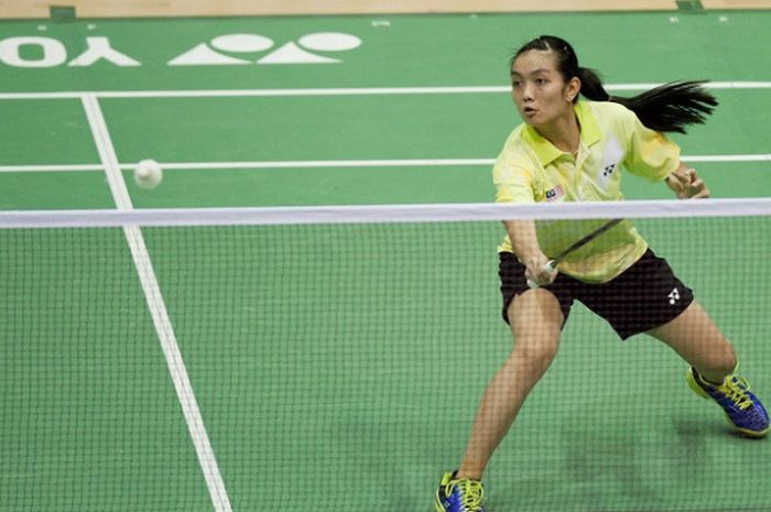 Pebulu tangkis ganda campuran Malaysia, Lai Pei Jing, tampil pada SEA Gmaes 2013 di Theik Indoor Stadium, Naypyidaw, Myanmar, 10 Desember 2013.