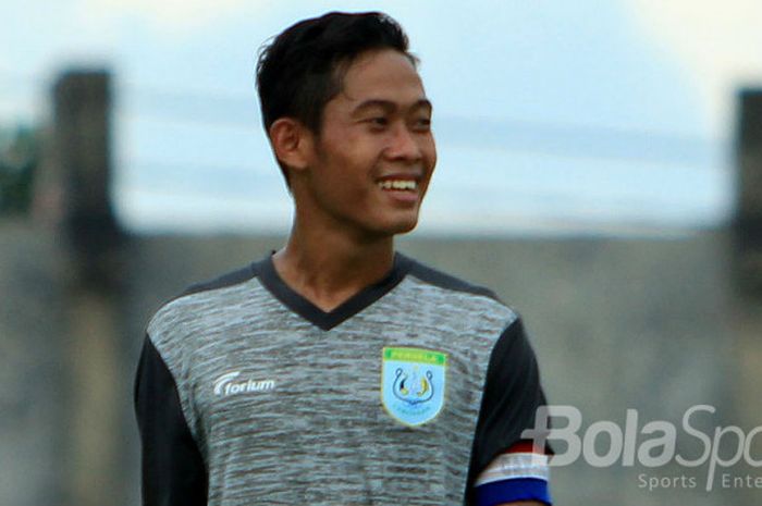 Ekspresi Ahmad Birrul Walidain (Persela) dalam pertandingan Suramadu Super Cup 2018.