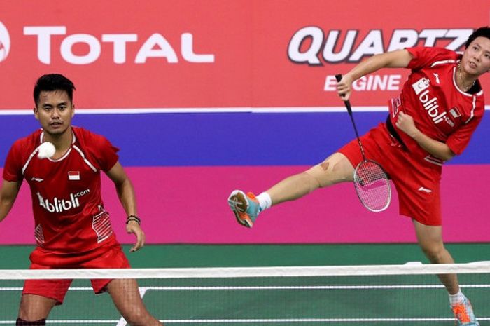 Pasangan ganda campuran Indonesia, Tontowi Ahmad/Liliyana Natsir, tampil pada laga babak ketiga Kejuaraan Dunia Bulu Tangkis 2017 di Glasgow, Skotlandia, Kamis (24/8/2017).