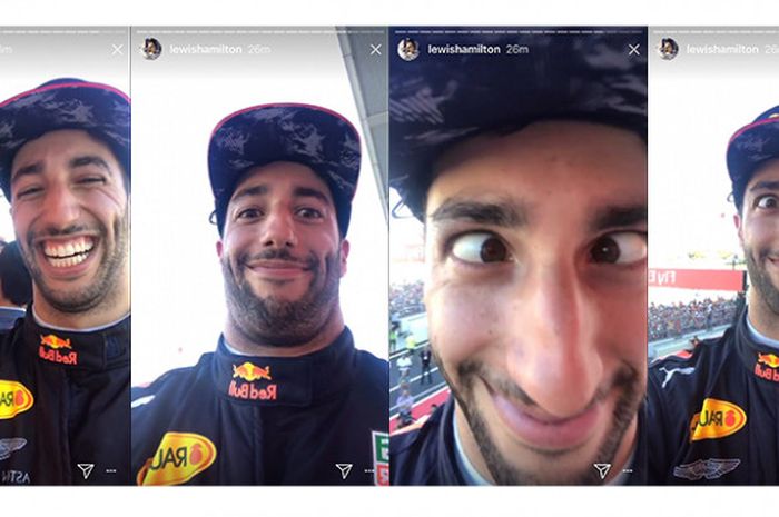 Pebalap Red Bull, Daniel Ricciardo membajak akun instagram Lewis Hamilton.