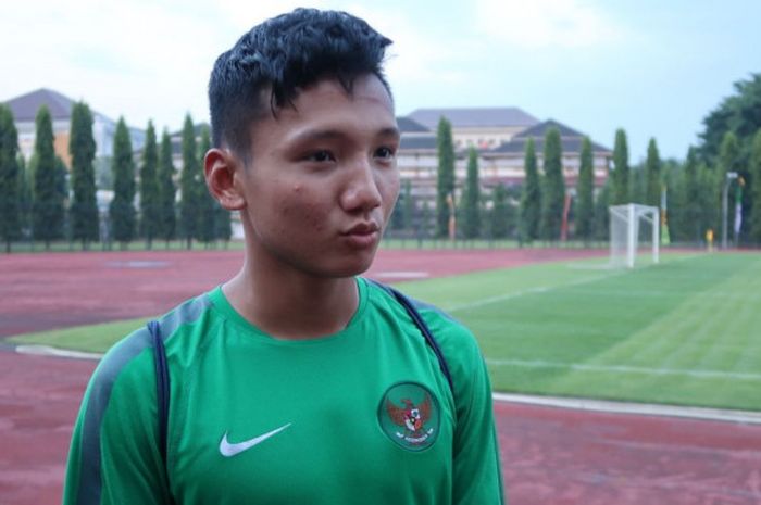 Gelandang tim nasional U-19 Indonesia, Syahrian Abimanyu saat menjalani pemusatan latihan di Stadion UNY, Sleman pada 22 Mei 2018.. 