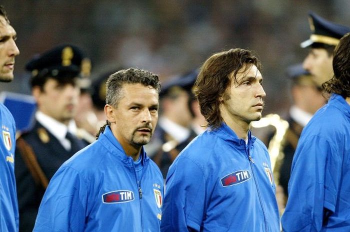 Roberto Baggio bersiap melakoni pertandingan uji coba antara Italia versus Spanyol , 28 April 2004.