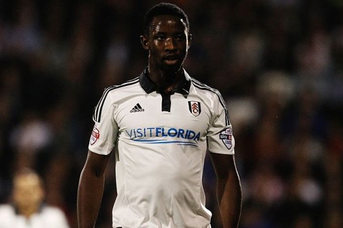 Penyerang Fulham, Moussa Dembele, dalam pertandingan Piala Liga Inggris menghadapi Sheffield United di Craven Cottage, London, Inggris, pada 24 Agustus 2015.