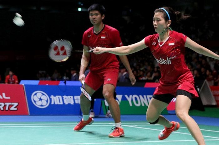 Pasangan ganda campuran Indonesia, Praveen Jordan/Debby Susanto, tampil dalam laga semifinal Jepang Terbuka 2017 melawan Wang Yilyu/Huang Dongping, di Tokyo Metropolitan Gymnasium, Sabtu (23/9/2017).