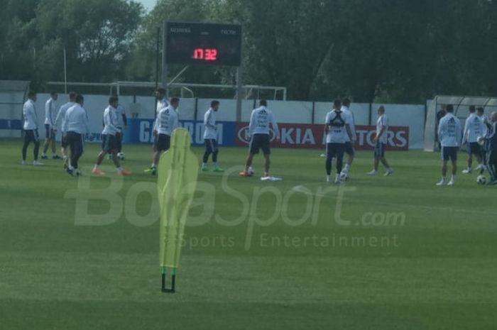  Latihan Timnas Argentina menjelang dimulainya Piala Dunia 2018, Senin (11/6/2018) di Bronnitsy Training Center, Moscow Oblast. 