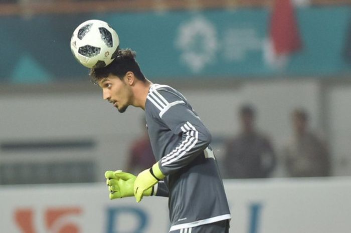 Mohamed Alshamsi, kiper timnas U-23 Uni Emirat Arab saat laga melawan Indonesia, Jumat (24/8/2018).