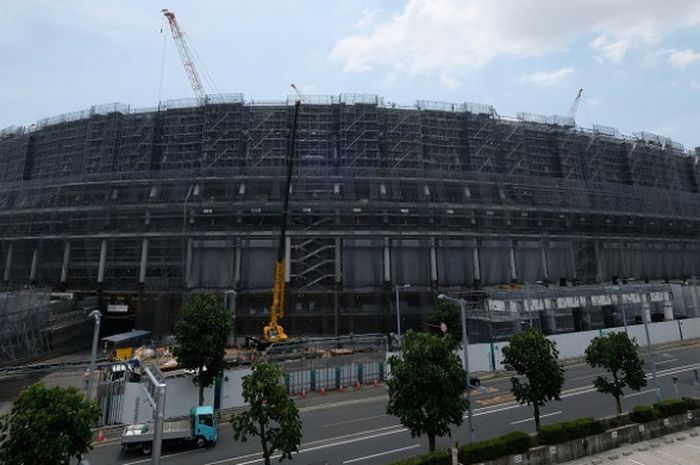 Konstruksi baru National Stadium untuk Olimpiade Tokyo 2020, Sabtu (21/7/2018).