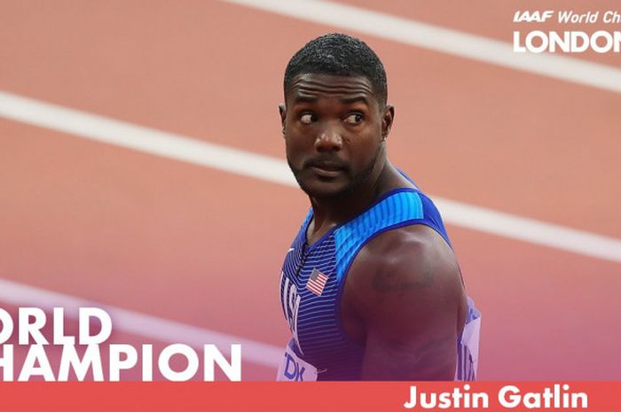 Justin Gatlin menjadi juara dunia lari 100  meter Kejuaraan Dunia Atletik 2017 di London, Minggu (6/8/2017)