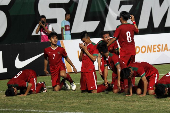 Timnas Indonesia Rayakan Gol Egy Maulana vs PSS Sleman, Sabtu (12/8/2017)