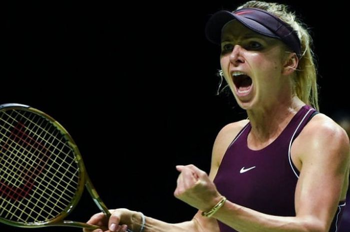 Ekspresi Elina Svitolina setelah berhasil memenangkan salah satu laga WTA Finals 2018 yang tengah berlangsung di Singapura.