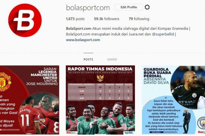Tampilan profil Instagram BolaSport.com