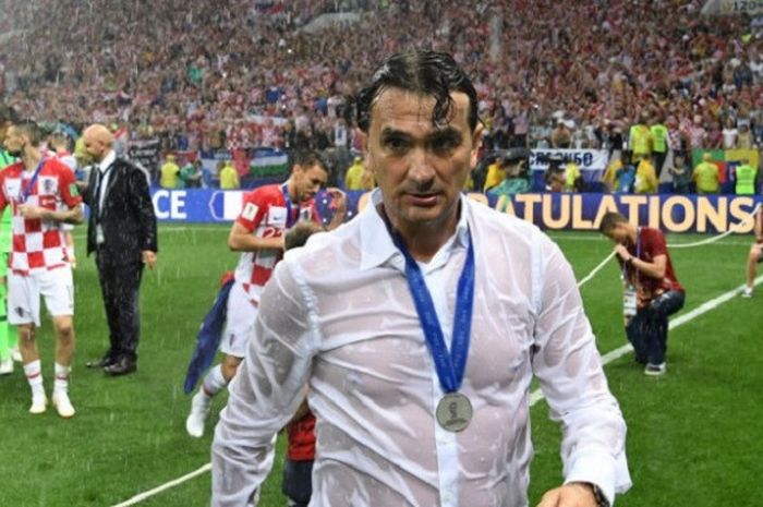 Ekspresi pelatih timnas Kroasia, Zlatko Dalic, saat laga final Piala Dunia 2018 berakhir dengan kemenangan 4-2 Prancis, di Stadion Luzhniki, Moskow, pada Minggu (15/07/2018).