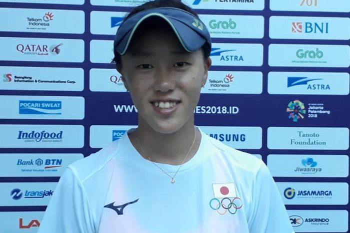 Petenis putri Jepang, Erina Hayashi, saat jumpa pers usai semifinal ganda campuran pada Jumat (24/8/2018) di Tennis Court Jakabaring, Palembang, Sumatra Selatan.
