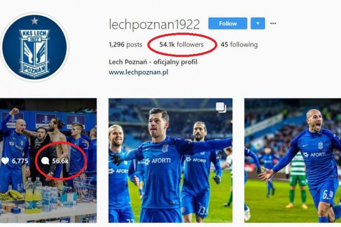 Jumlah followers akun Instagram Lech Poznan yang lebih sedikit ketimbang jumlah komentar pada unggahannya.