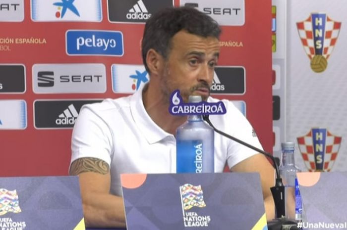 Pelatih timnas Spanyol, Luis Enrique, dalam konferensi pers jelang laga UEFA Nations League versus timnas Kroasia, Kamis (15/11/2018) di Stadion Maksimir, Zagreb.