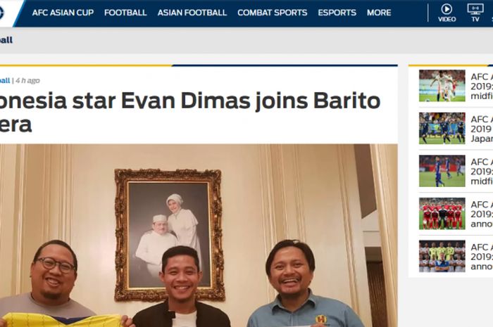Media kenamaan Asia, Foxsport Asia turut mewartakan kepindahan Evan Dimas Darmono ke Barito Putera pada Rabu (26/12/2018).