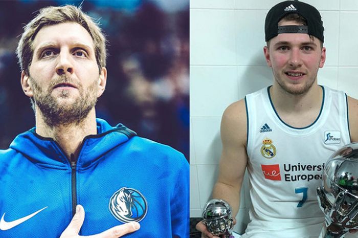 Pemain andalan Dallas Mavericks, Dirk Nowitzki (kiri), dipercaya akan menjadi mentor yang baik untuk Luka Doncic (kanan).