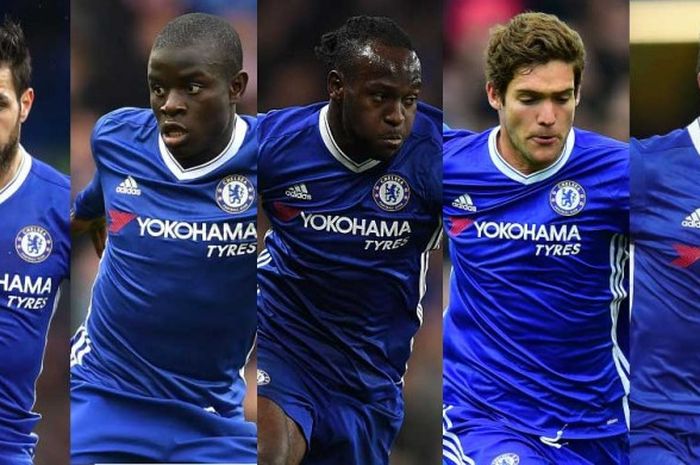 Cesc Fabregas, N'golo Kante, Victor Moses, Marcos Alonso, Caesar Azpilicueta. 